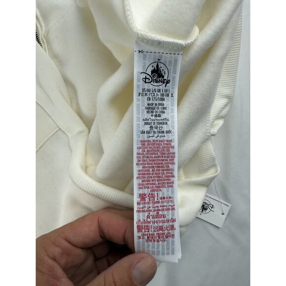 Disney Women Sweatshirt Large White Fleece Hoodie Minnie Mouse Embroidered - Picture 8 of 11